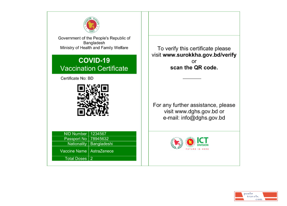 Bangladesh COVID 19 vaccination certificate Word and PDF template